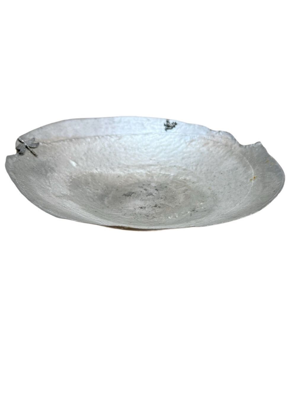 Blackfish Pewter Artisan Organic Shape Bowl with Frog and Dragon Fly Details